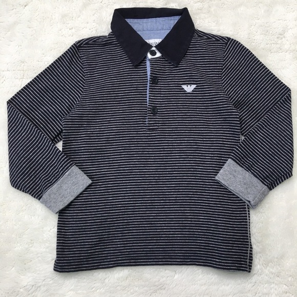 Armani Junior Toddler Boy Long Sleeve Striped Polo Shirt Size 2 Years - Picture 1 of 11